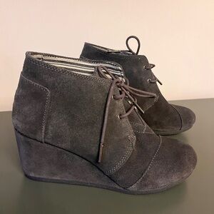Toms Charcoal Suede Wedge Booties
